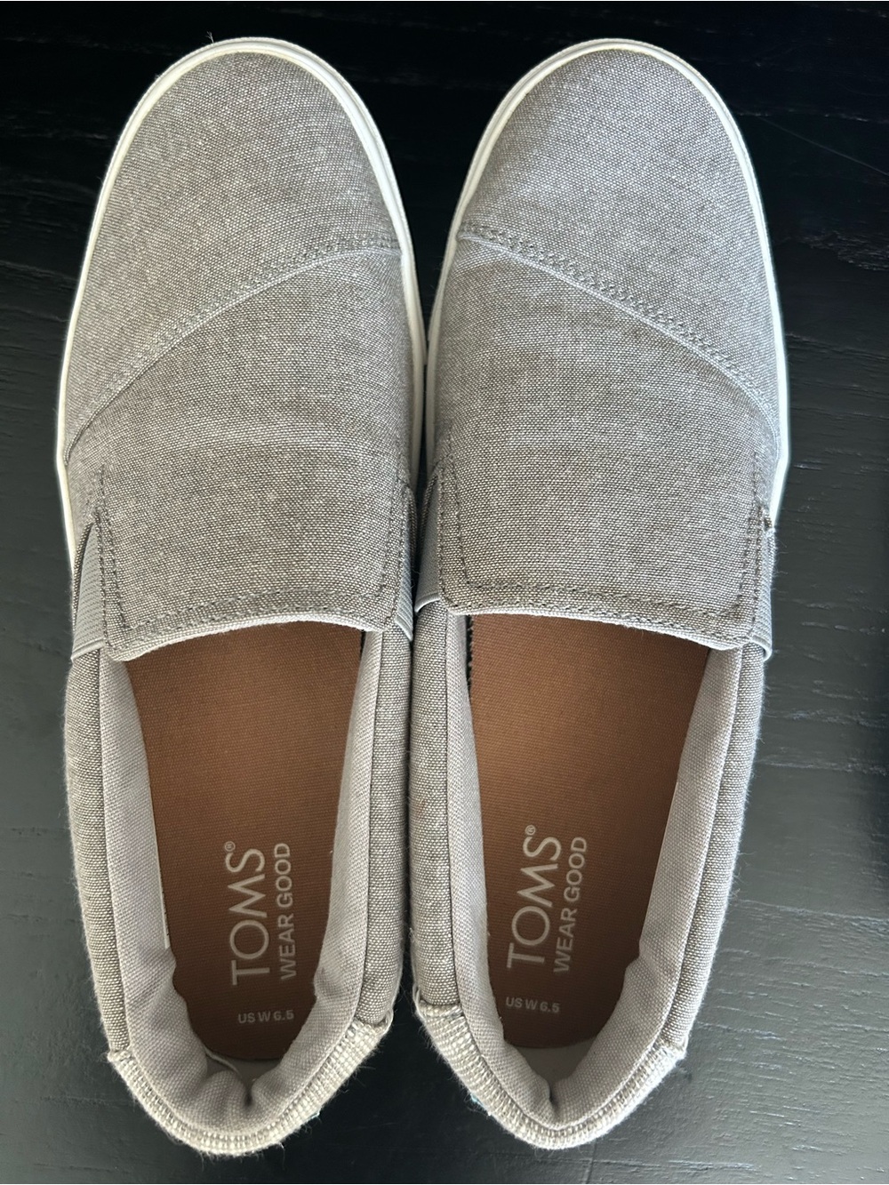 TOMS Womenโs Slip-On Alpargata Canvas Slip-Ons in Light Gray